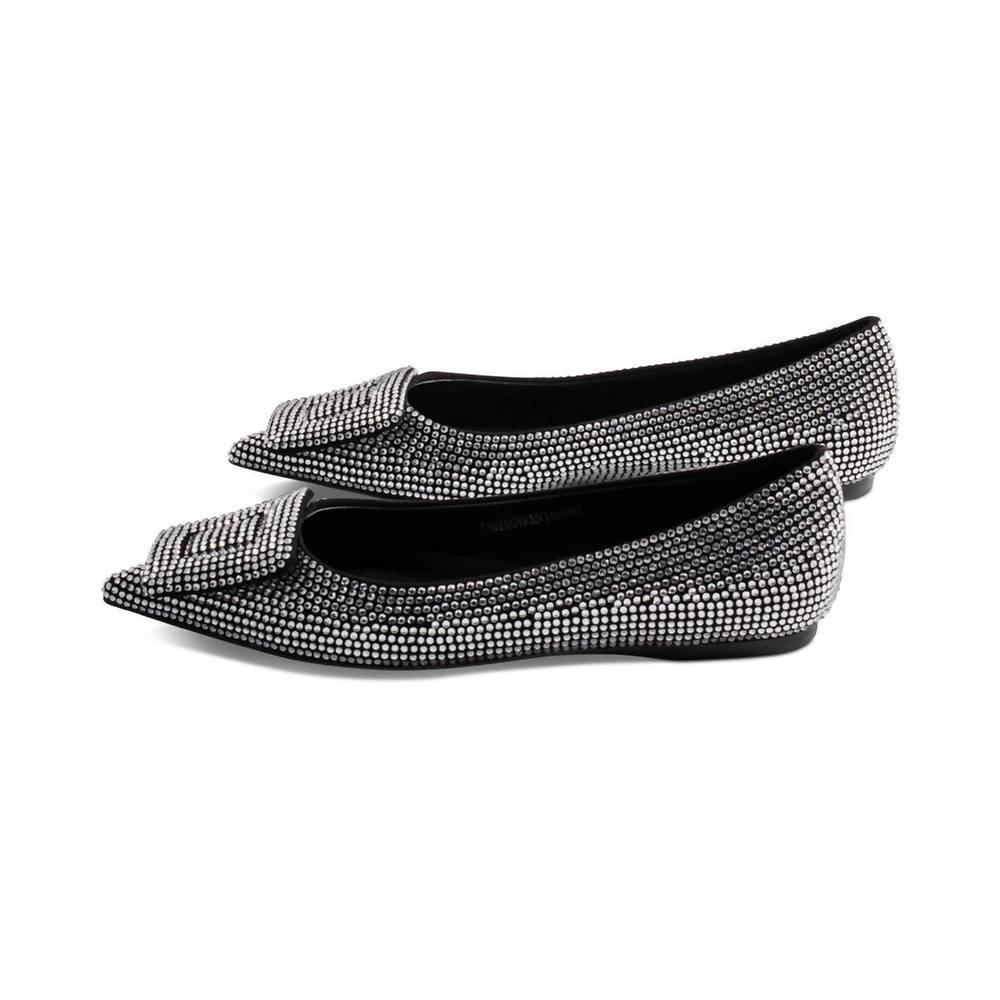 NEW BIBI LOU women's hanover flats in black leather/silver stones